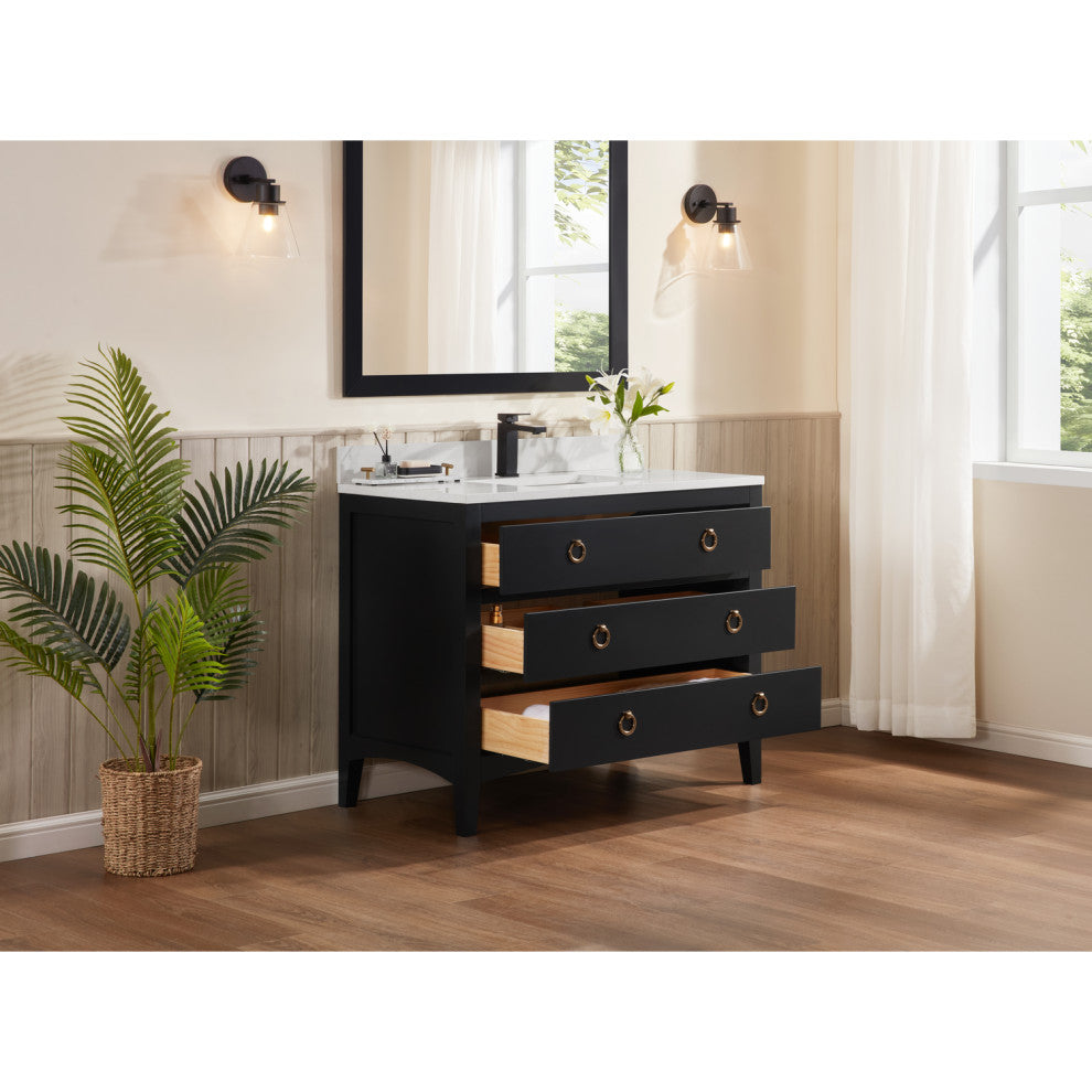 Legion Furniture WS2518 Series Bathroom Sink Vanity, Tricorn Black, 42", Artificial Stone Top, Single Sink