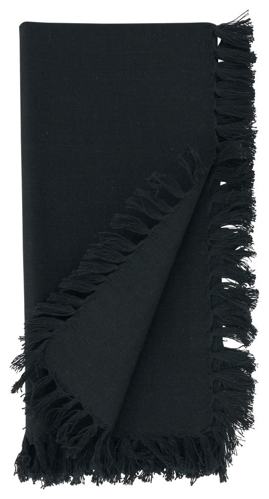 Table Napkins With Fringed Design (Set of 4), Black, 20"x20"