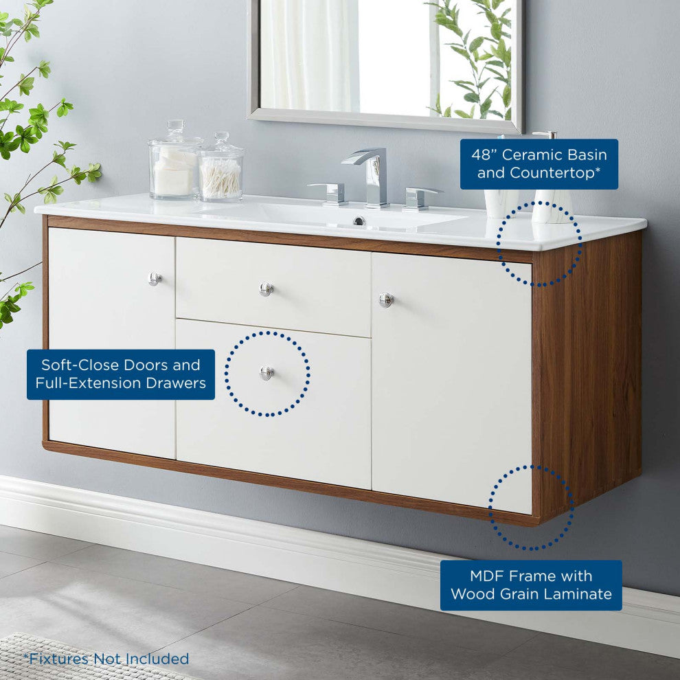 Transmit 48" Wall-Mount Bathroom Vanity, Walnut White
