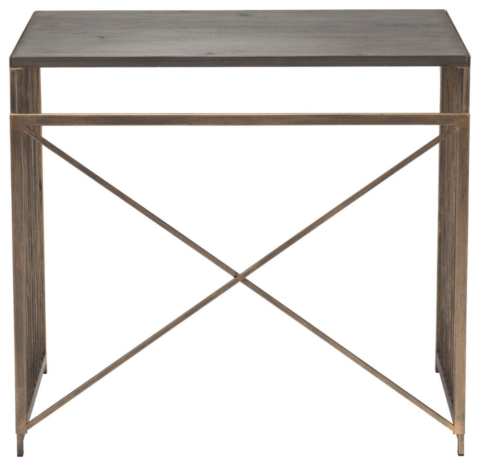 Computer Desk, Steel Metal, Wood, Gray, Antique Gold, Home Business Office