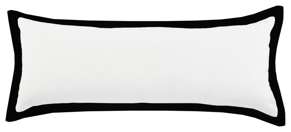 Ox Bay Handwoven White/Black Bordered Organic Cotton Pillow Cover, 14"x36"