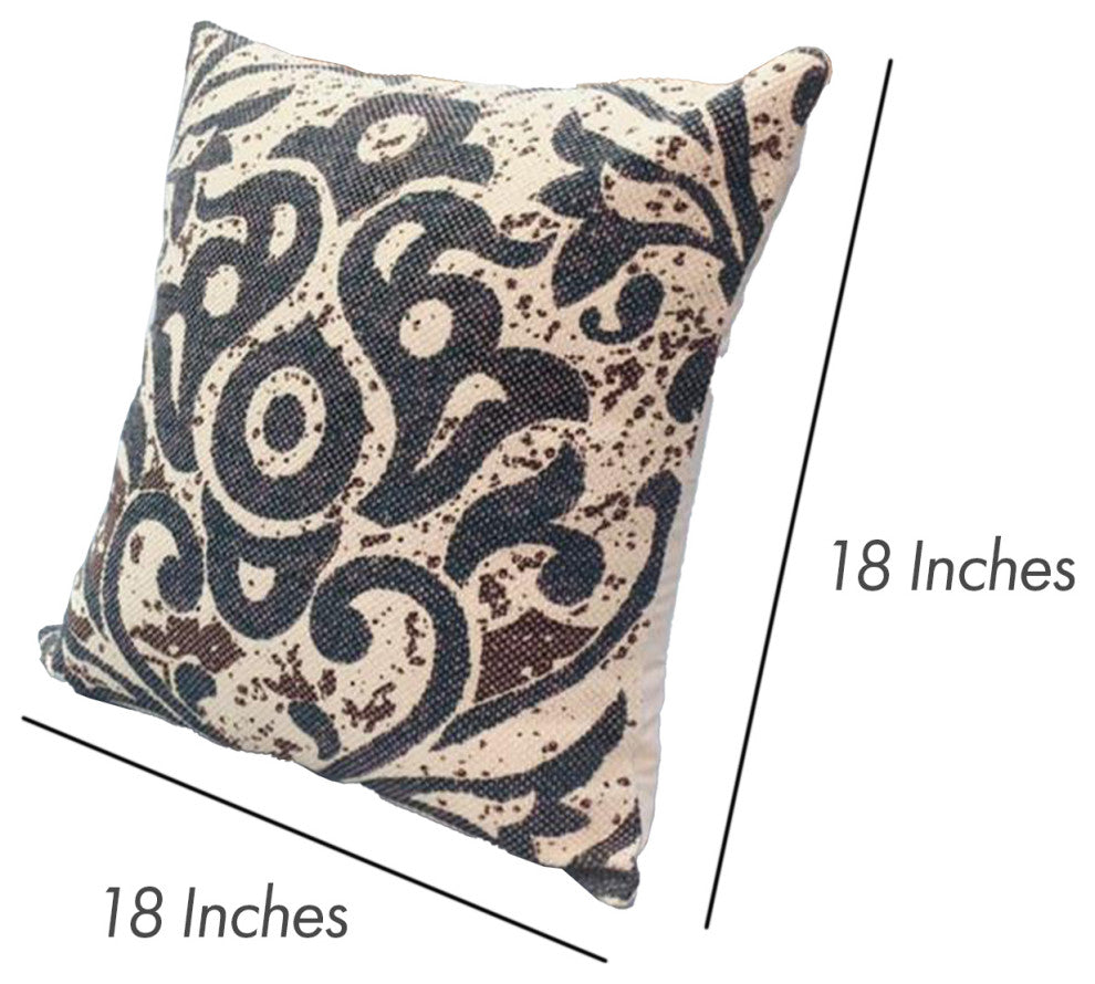 Benzara UPT-268963 Square Accent Throw Pillow, Damask Print, Cream/Blue