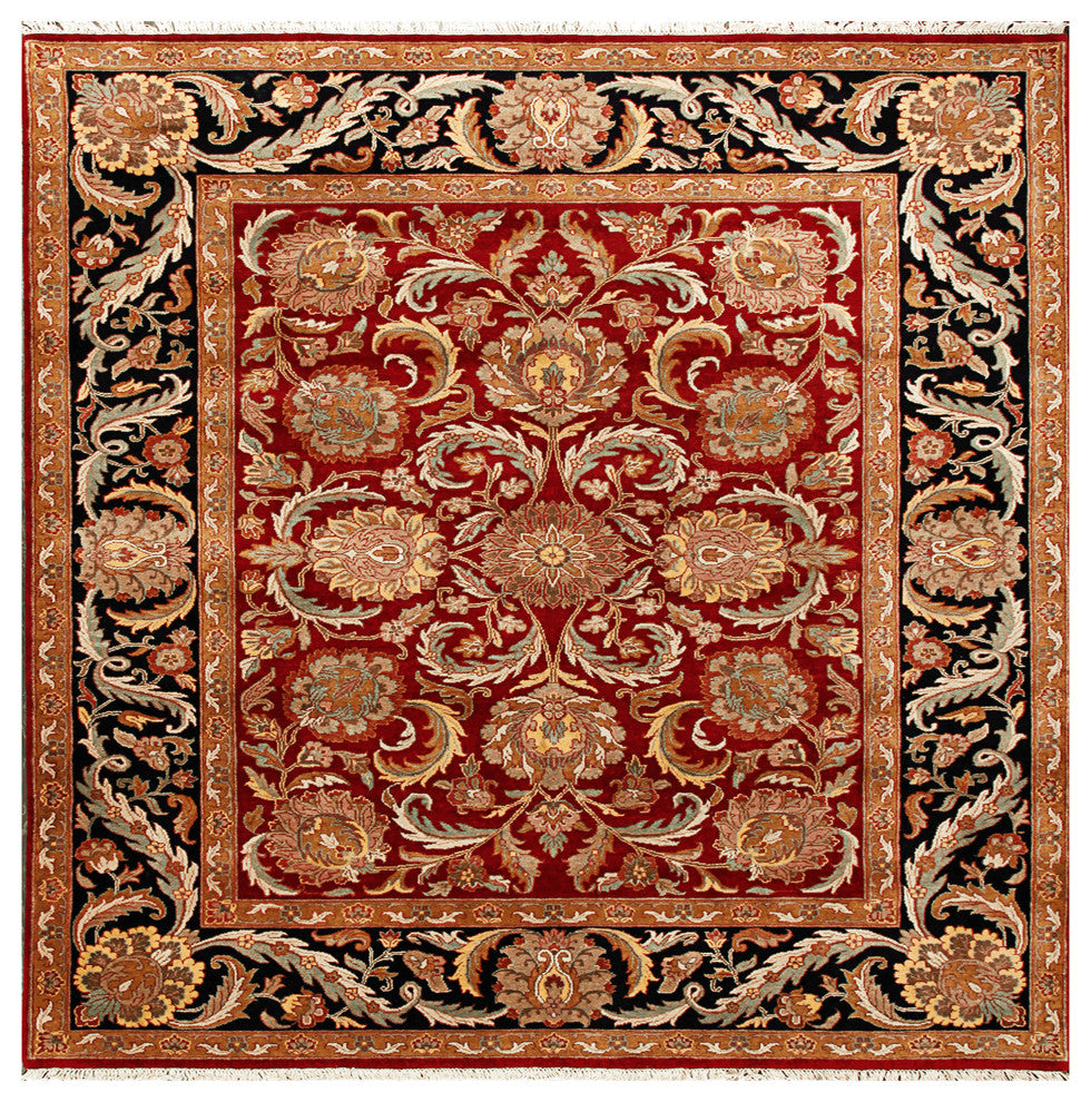 Agra Renato Persian Floral Red Black Hand Knotted Wool and Silk Rug 8'x10'