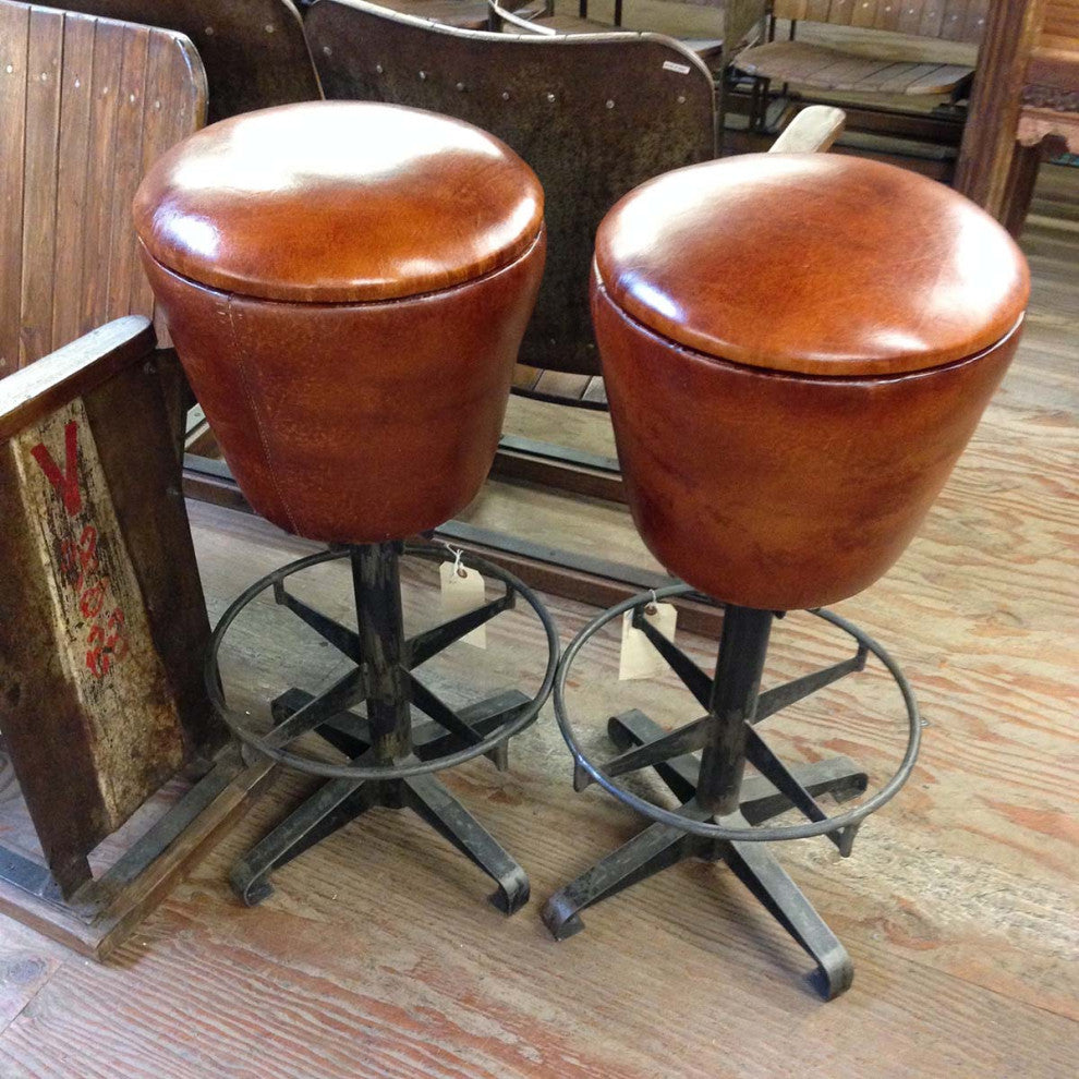 Retro Chestnut Leather Bar Stool
