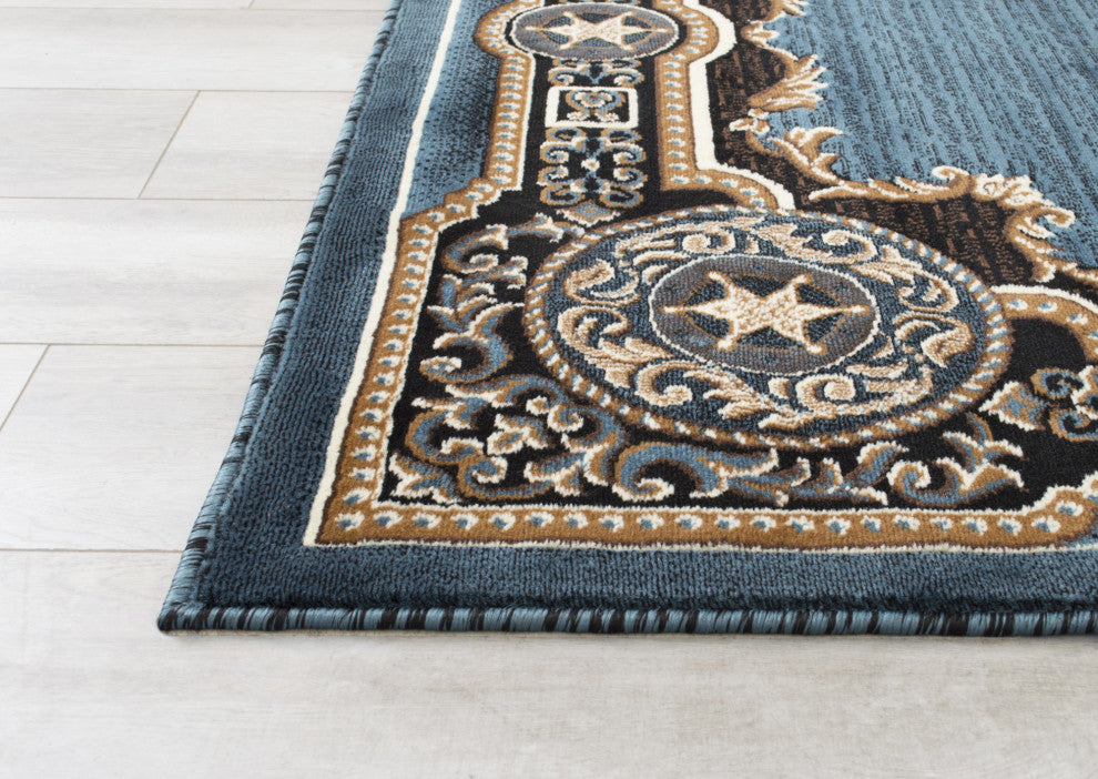 Allstar Western Area Rug Texas Star design, Blue, 5x7