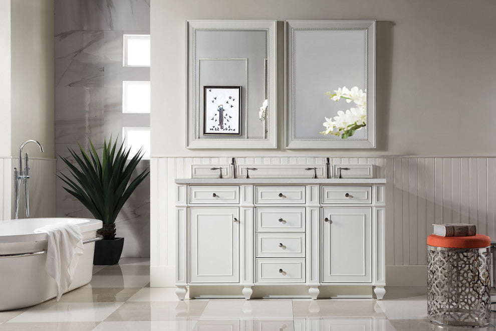 Bristol 60" Double Vanity, Bright White, Eternal Serena Quartz Top