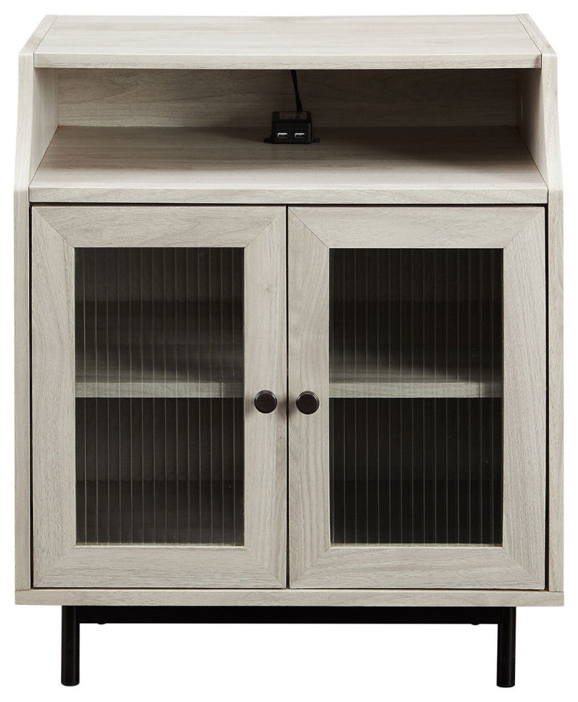 22" Fluted Glass 2 Door Nightstand with USB - Birch