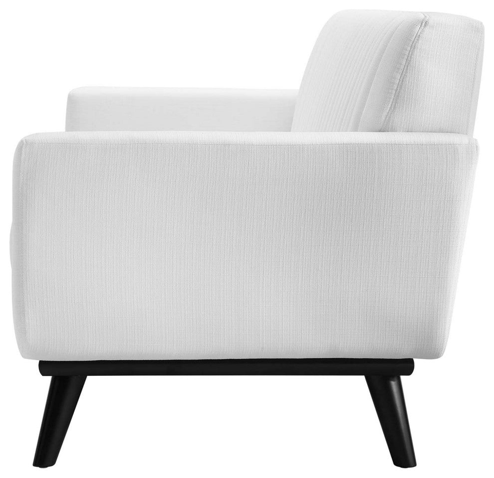 Tufted Loveseat Sofa, Fabric, White, Modern, Living Lounge Hotel Hospitality