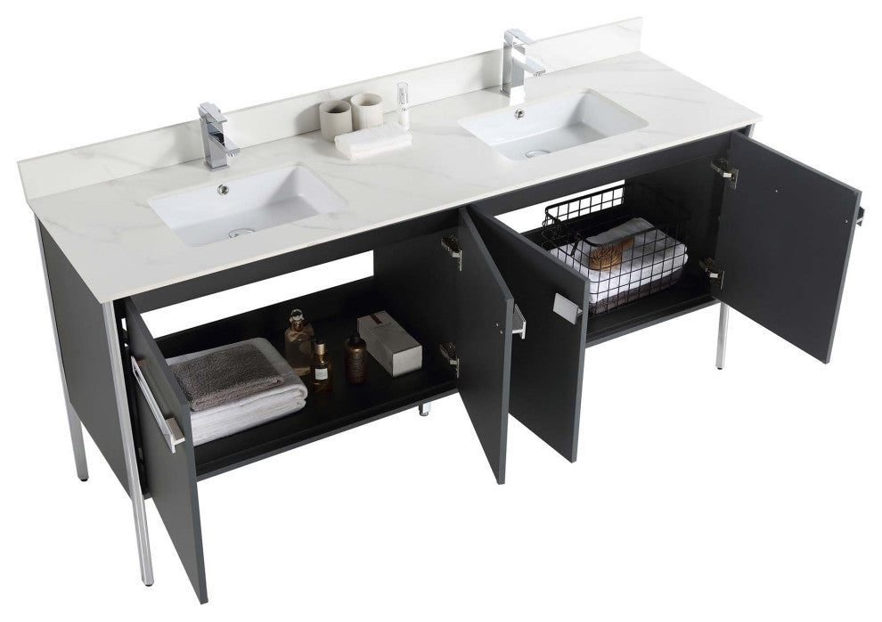 Oakville Bath Vanity, Ceramic Sink, Onix Grey, 72 Inch, Chrome Hardware