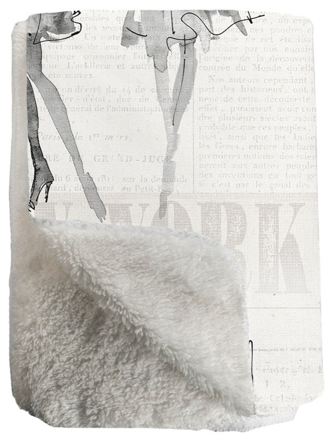 Laural Home Fashion Sketchbook Sherpa Throw Blanket