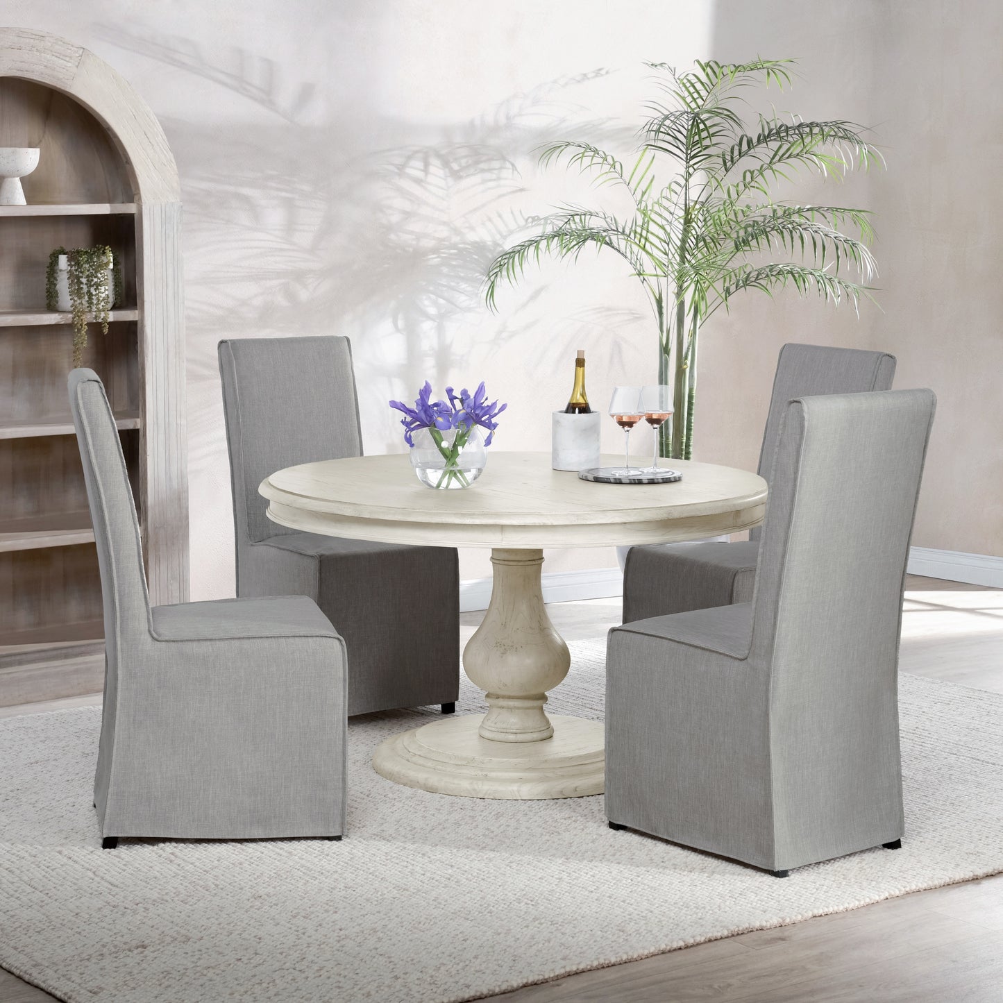 The Adrienne Dining Table, 54", Warm Gray, French Country, Round