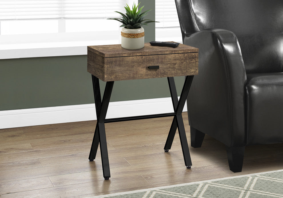Accent Table, Lamp, Storage Drawer, Metal, Laminate, Brown, Black