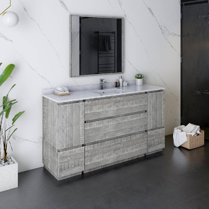 Fresca Formosa Modern 60" Ash Single Sink Bathroom Vanity Set, Faucet Fft3811ch
