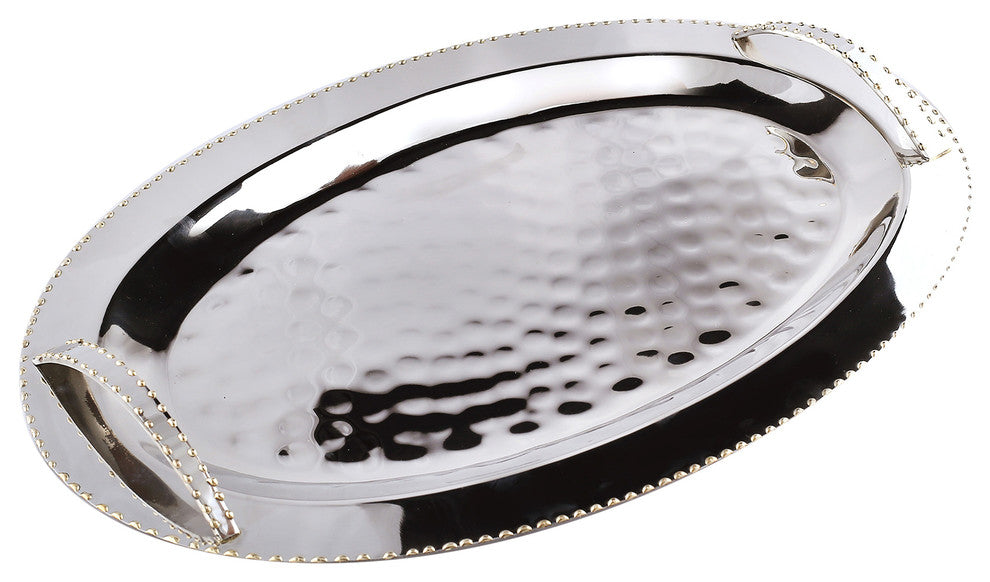 Nickel Bead Oval Handle Tray