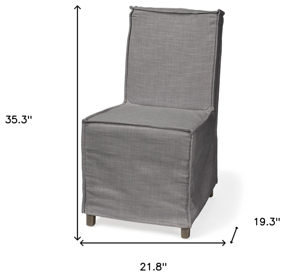 Set Of Two Gray And Brown Slipcovered Wood Parsons Chairs