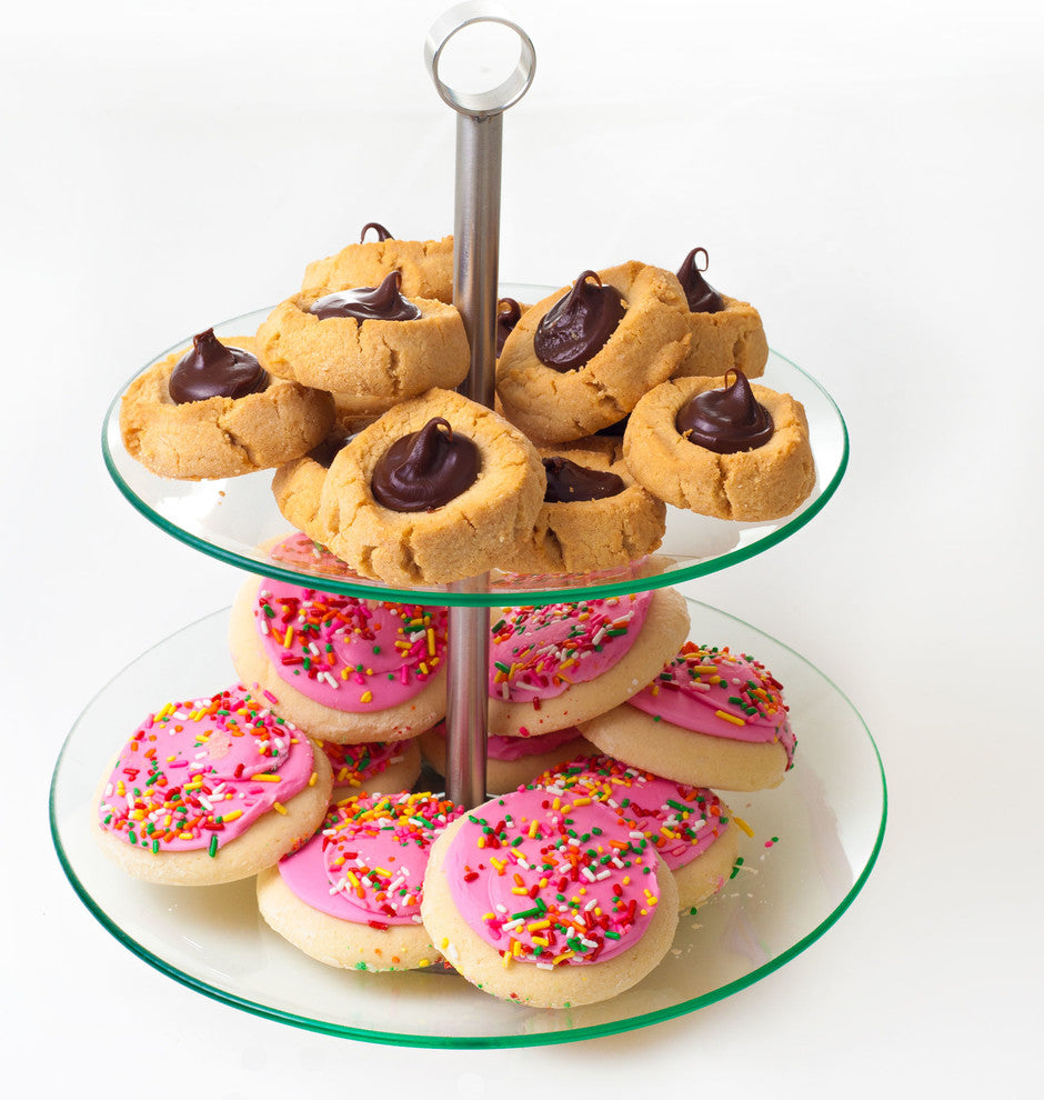 Two Tier Round Glass Buffet and Dessert Stand by Chef Buddy