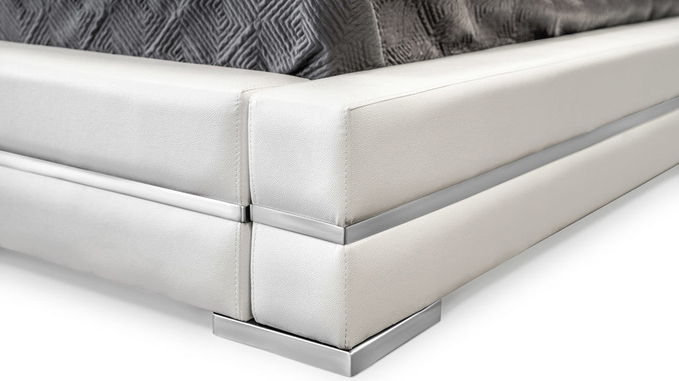 Hera White Leather Platform Bed, King