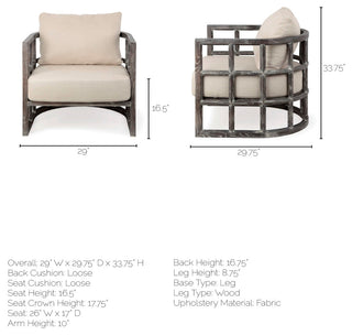 Skylar I Cream Fabric w/ Dark Brown Solid Wood Frame Accent Chair