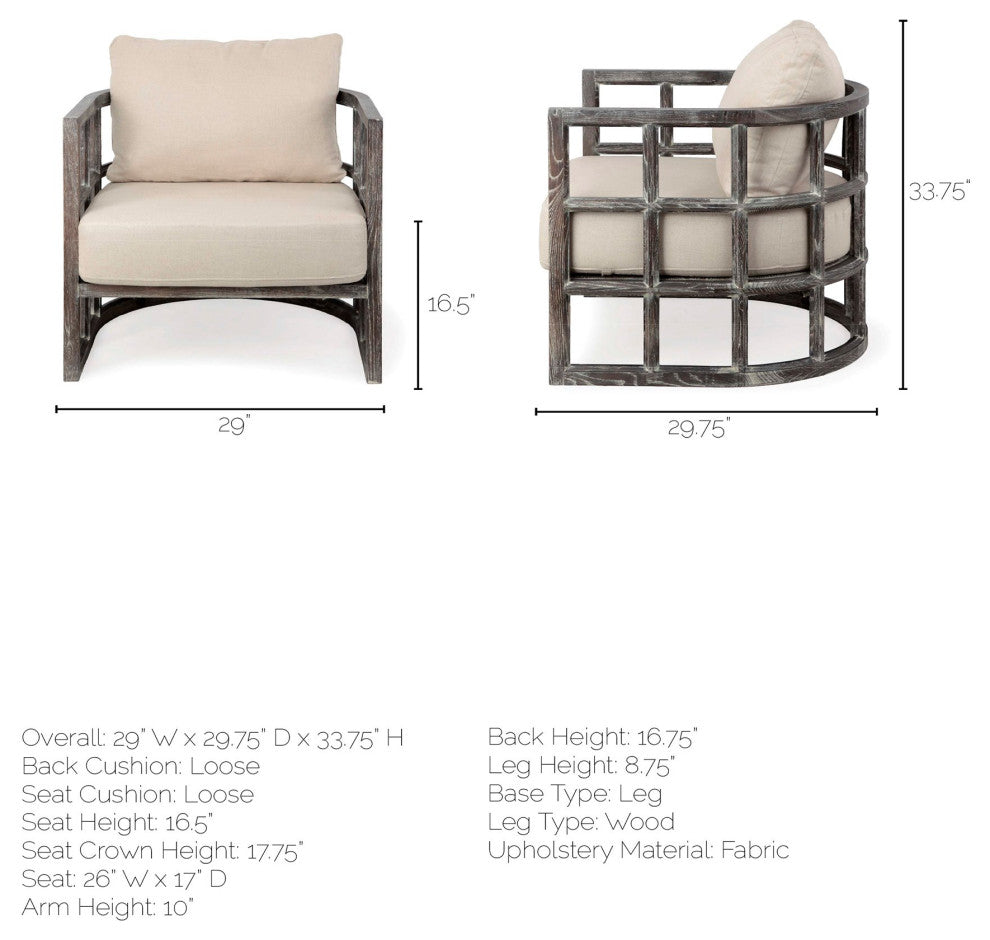 Skylar I Cream Fabric w/ Dark Brown Solid Wood Frame Accent Chair