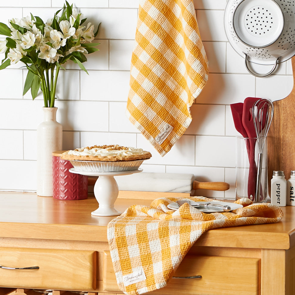Butterscotch Checker Washed Waffle Dishtowel (Set of 2)