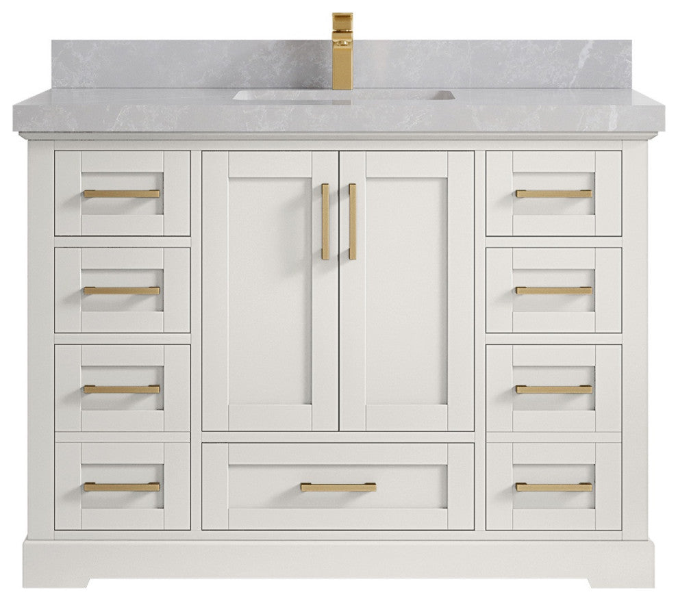 Boston 48" Single Sink Bath Vanity in Alabaster 2" Pearl Gray