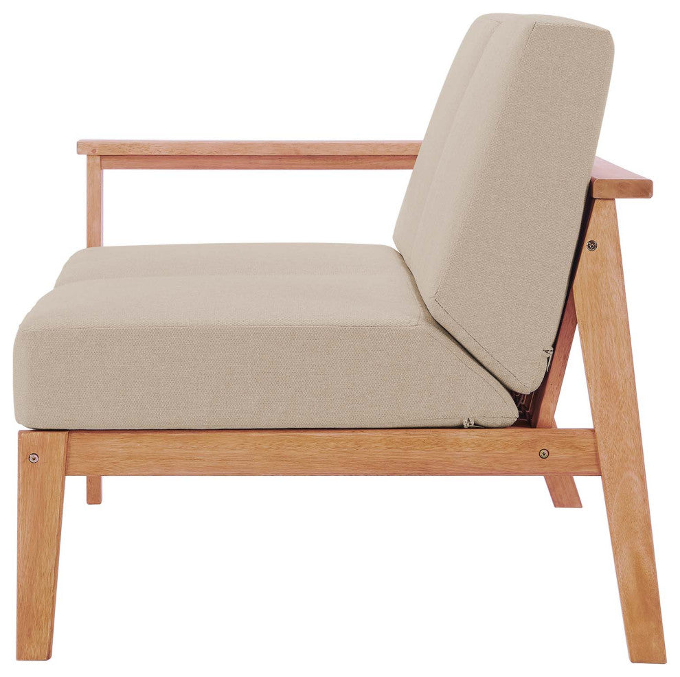 Lounge Loveseat Sofa, Wood, Brown Natural Taupe Gray, Modern, Outdoor Patio Cafe
