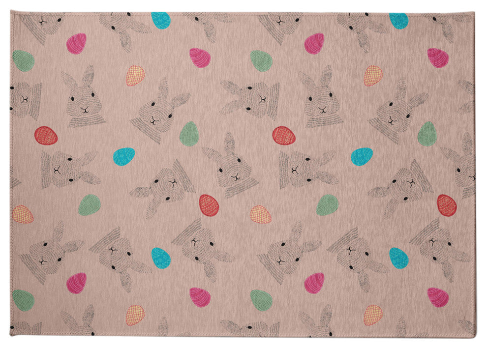 Bunnies and Eggs Easter Chenille Rug, Sunwashed Red, 8'x10'
