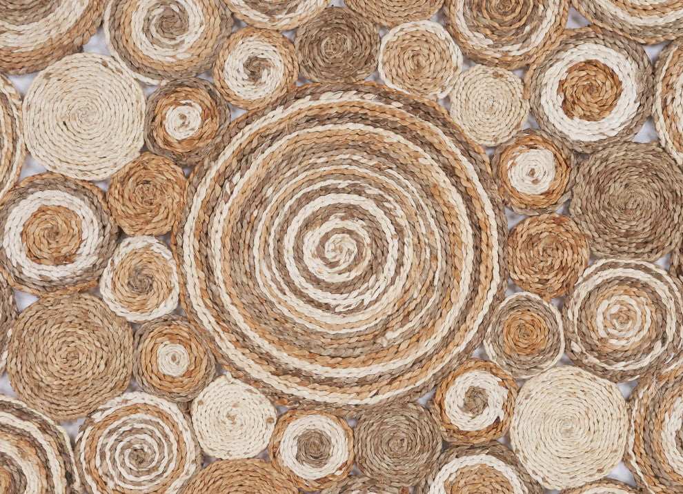 Multi-toned Intricate Circle Organic Jute Area Rug, 4' Round