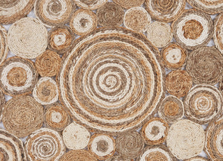 Multi-toned Intricate Circle Organic Jute Area Rug, 4' Round