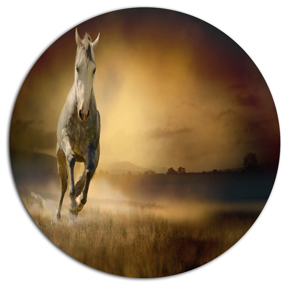 Horse Galloping Through Valley, Animal Disc Metal Wall Art, 36"