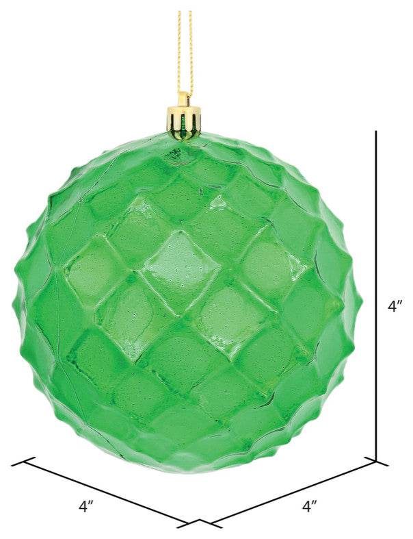 Vickerman N174204D 4.75" Green Shiny Diamond Bauble Christmas Ornament, Set of 4