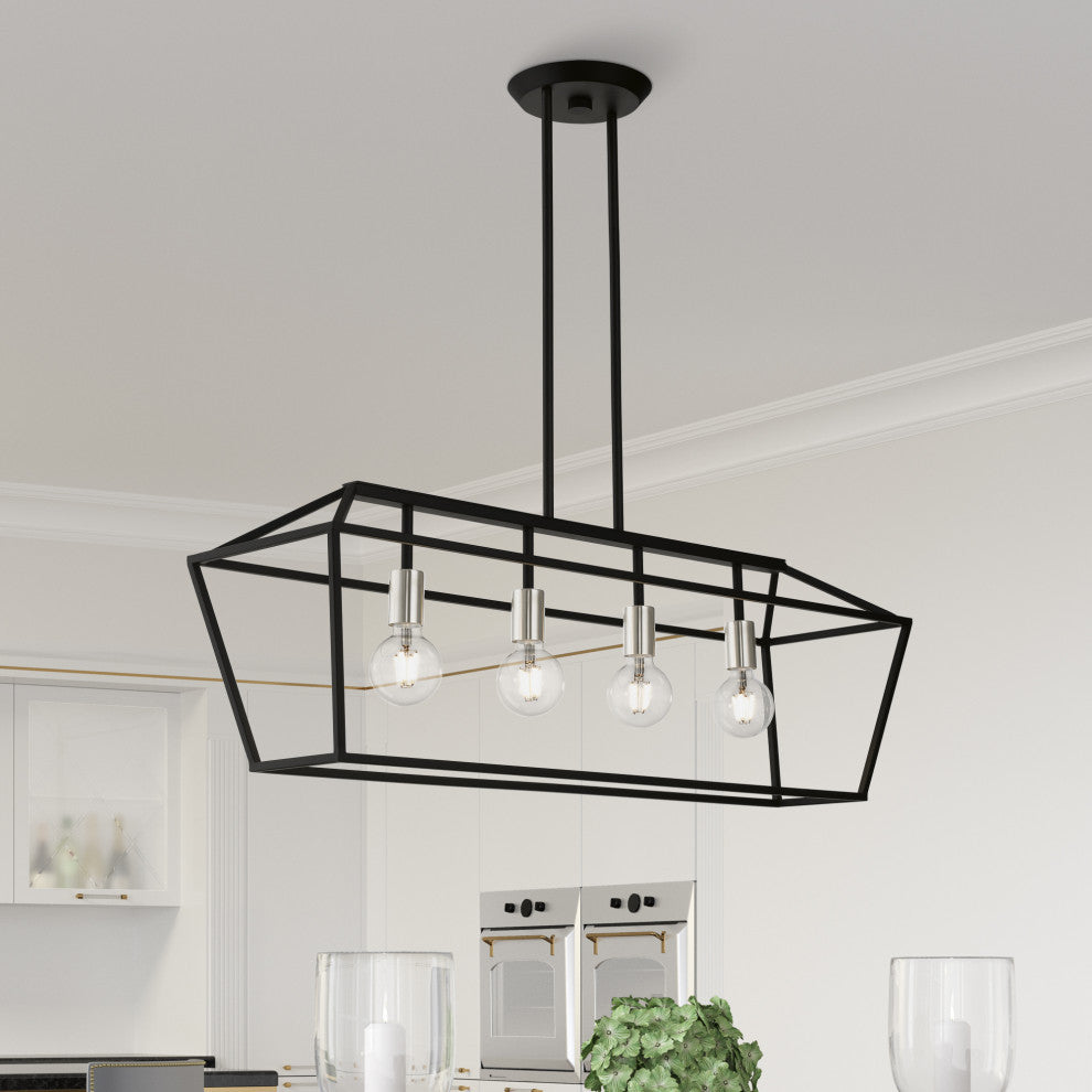 Devone 4 Light Black With Brushed Nickel Accents Linear Chandelier