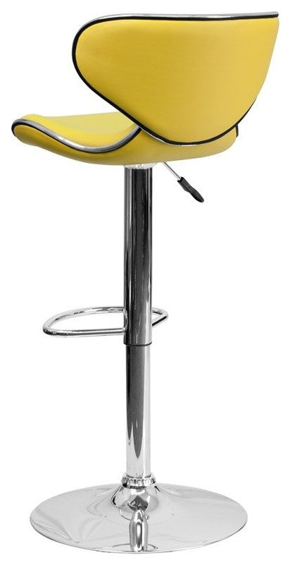 Estella Mid-Back Deep Curved Yellow Vinyl Swivel Adjustable Barstool