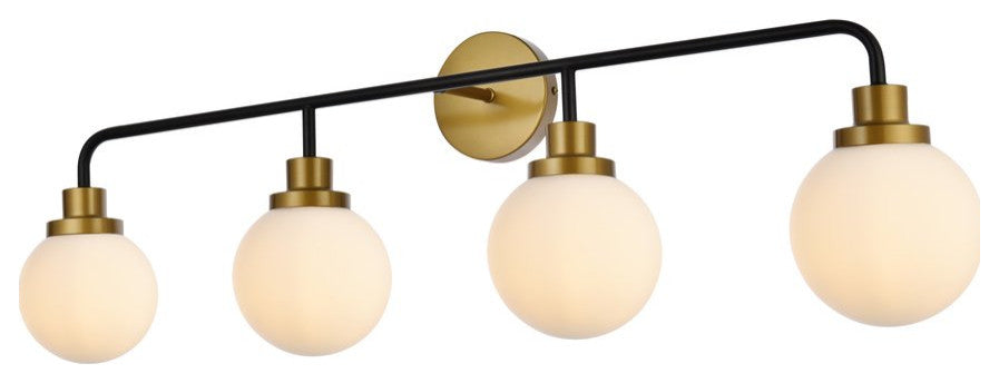 Helen 4-Light Bath Sconce, Black With Brass With Frosted Shade