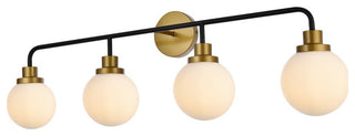 Helen 4-Light Bath Sconce, Black With Brass With Frosted Shade