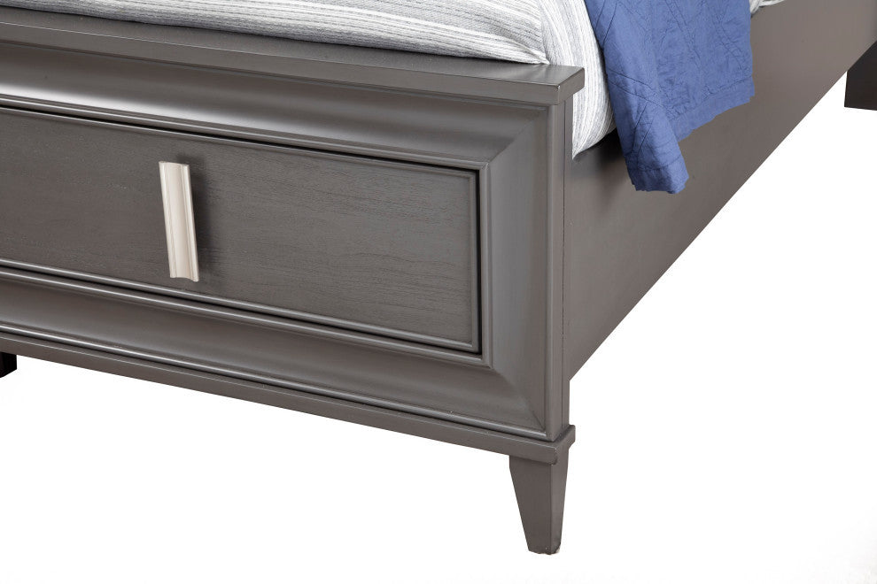 Lorraine California King Storage Footboard Platform Bed, Dark Grey