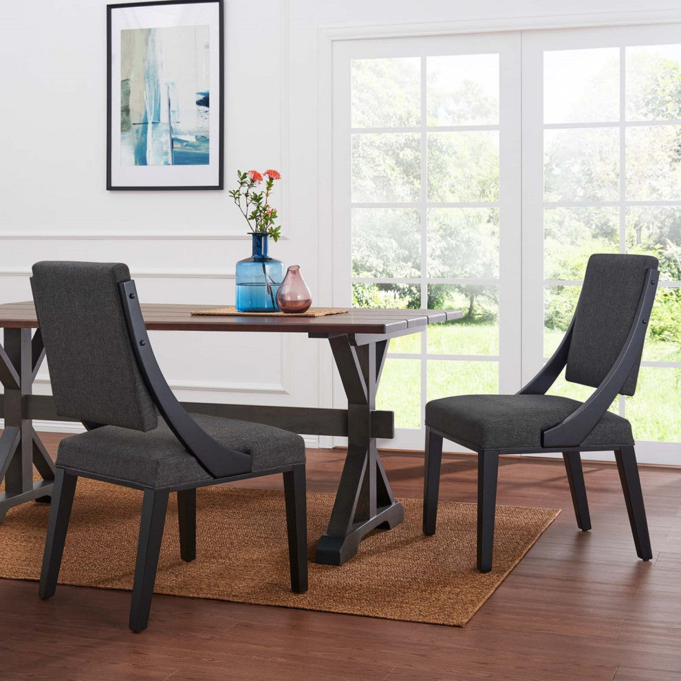Side Dining Chair, Set of 2, Gray, Fabric, Modern