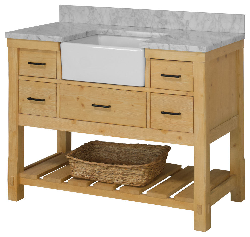 Charlotte 48" Bathroom Vanity, Drift Wood, Carrara Marble