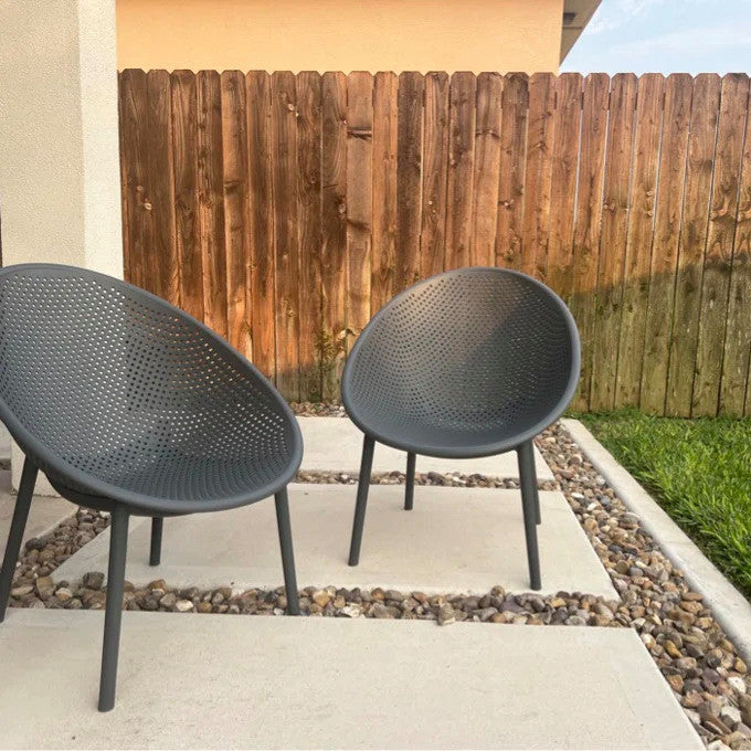 Modern Plastic Lounge Chair Perforated Egg Shaped Seat for Indoor/Outdoor, Grey