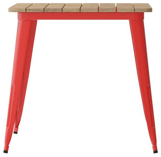 Declan Commercial Indoor/Outdoor Dining Table with Umbrella Hole, 30" x 60", Brown/Red