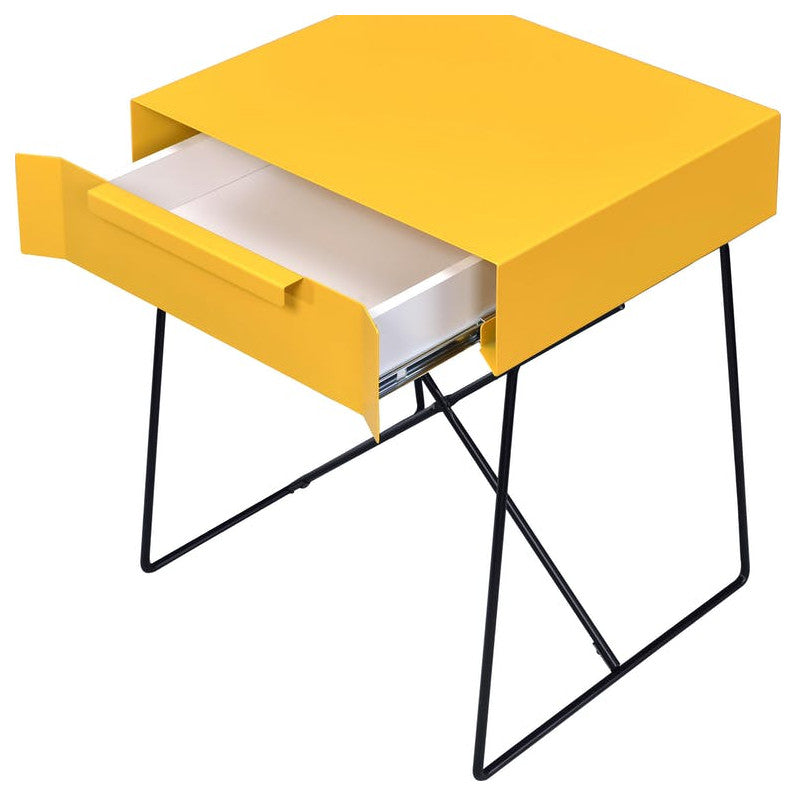Yellow Modern Metal End Table With Drawer