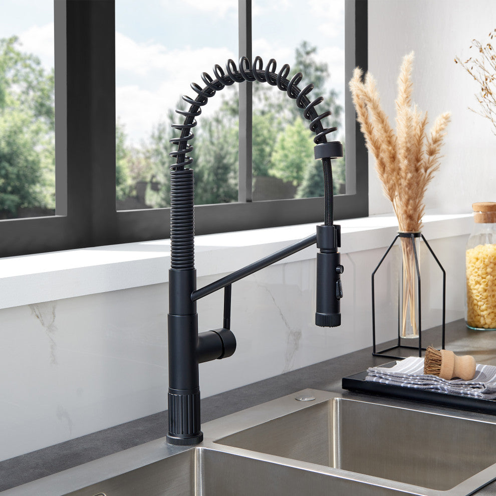 Nette Single-Handle Kitchen Faucet With Pull Down Sprayer, Matte Black