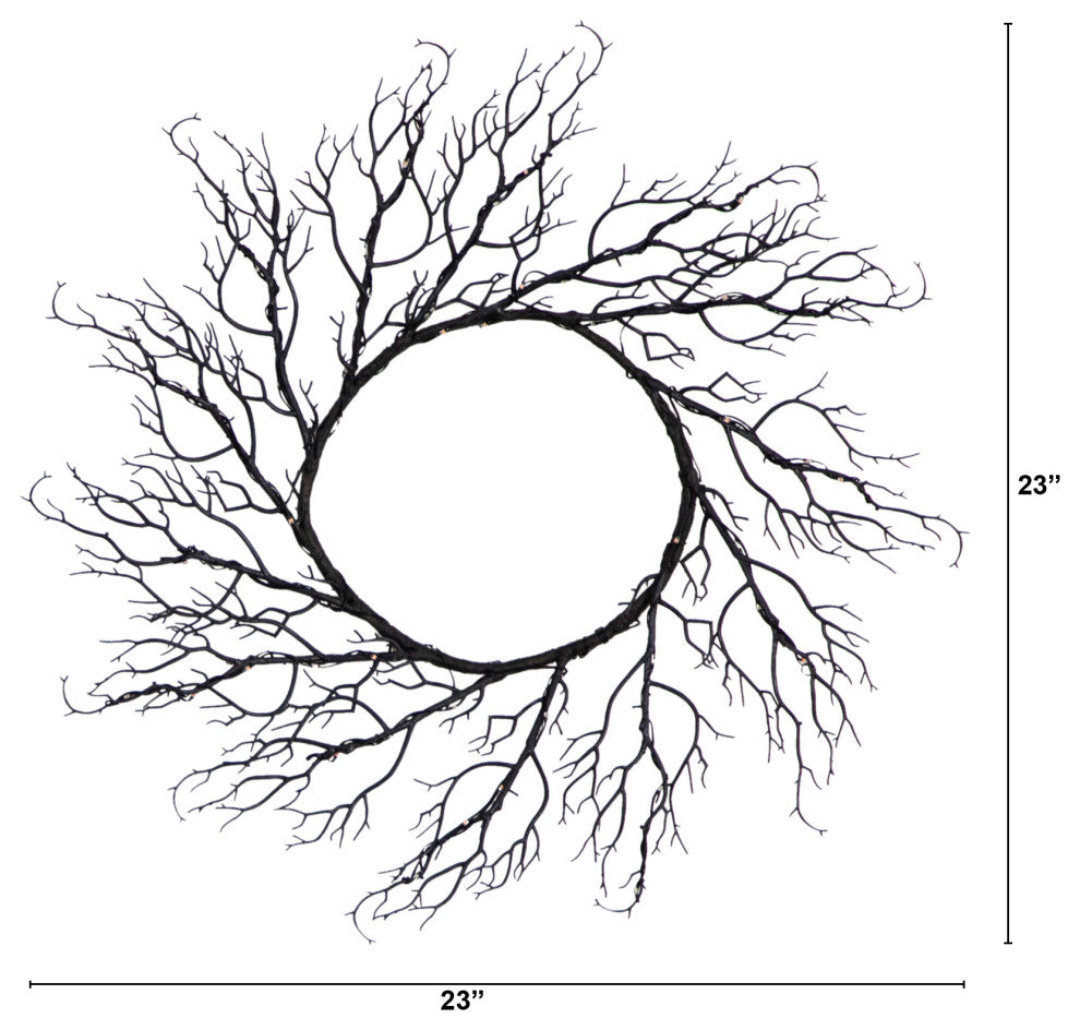 23in. Pre-Lit Halloween Black Fall Wreath With 60 Orange and Purple LED Lights