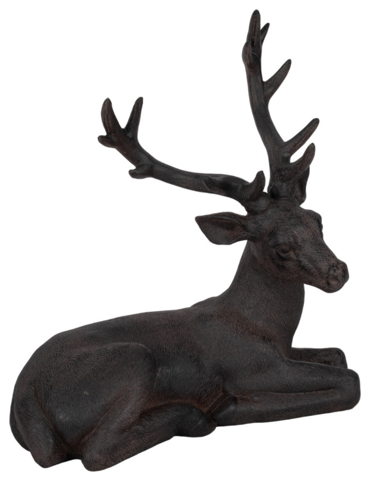 Sagebrook Home Brown Resin Deer, Sitting Sculpture Figurine