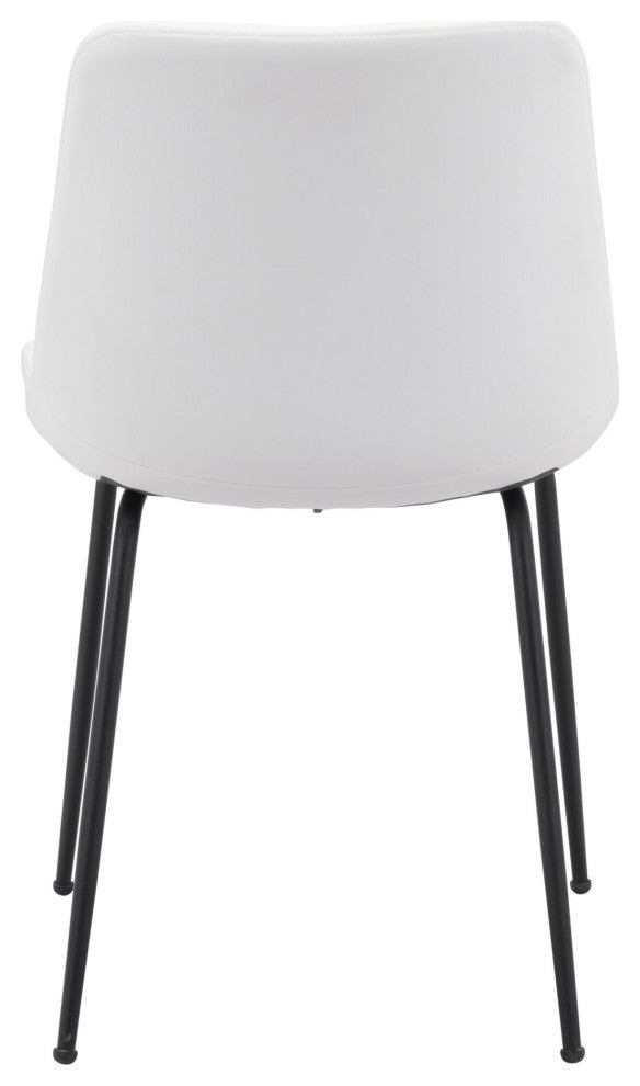 Dining Chair, Set of 2, Faux Vinyl Leather, Steel, White, Black, Mid Century
