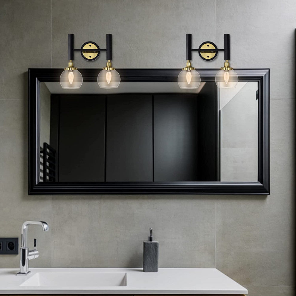 2 Light Black Wall Lights for Bedroom Industrial Wall Sconce Lighting GlassShade