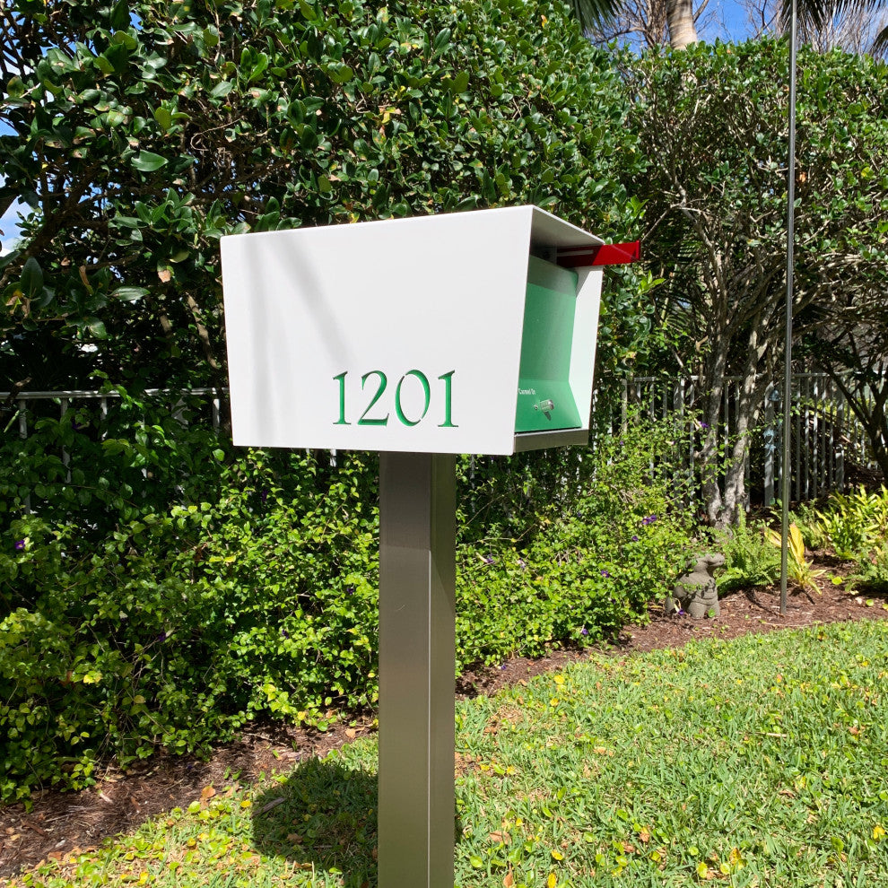 UpTown Box with Locking doors. Modern Pole Mounted Mailbox, Pole not included.,