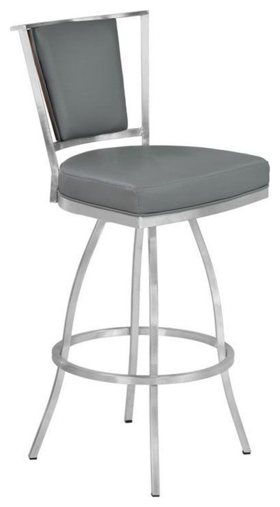 Delhi 26" Counter Height Metal Barstool in Gray Faux Leather