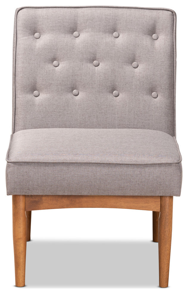 Riordan Mid-Century Modern Gray Fabric Walnut Brown Finished Wood Dining Chair