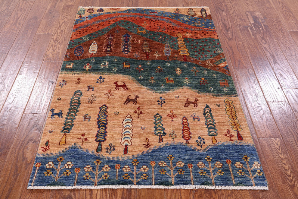 Persian Gabbeh Tribal Hand Knotted Rug 3' 8" X 5' 1" Q10732